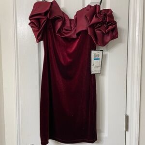 B darling Red velvet off the shoulder with optional strap